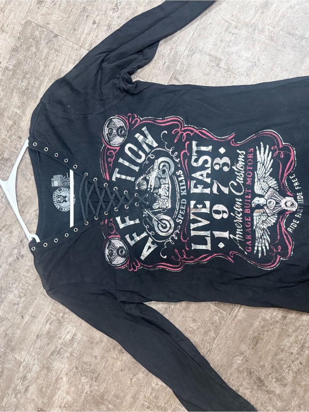 Live Fast 1973 Black Lace-Up Graphic  Shirt